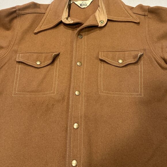 60s 70s VTG Woolrich Jacket Plaid Chore Wool Brass Snap Buttons 12070 - Picture 5 of 9